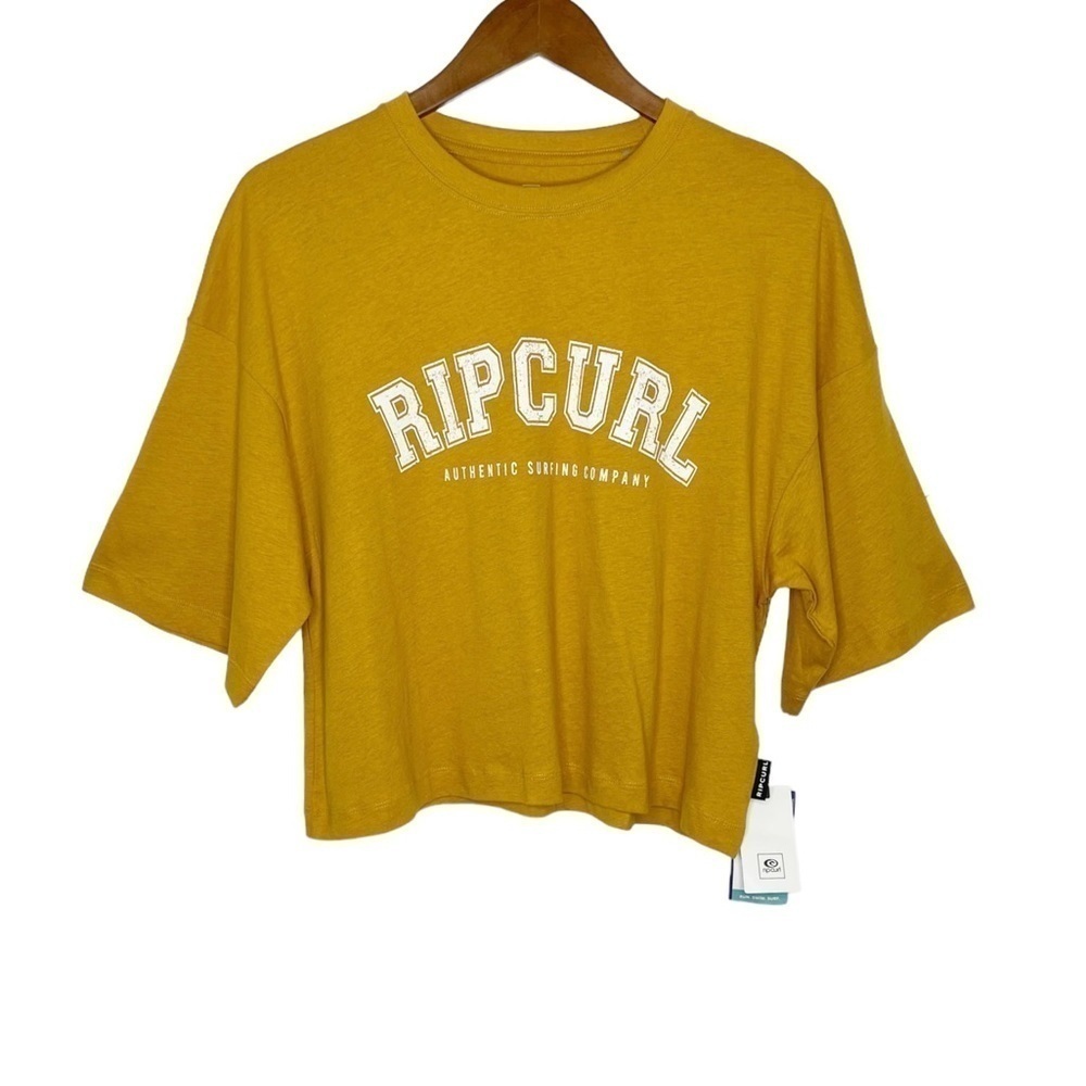 Rip Curl Seacell Crop Heritage Logo T-Shirt Gold Yellow NWT